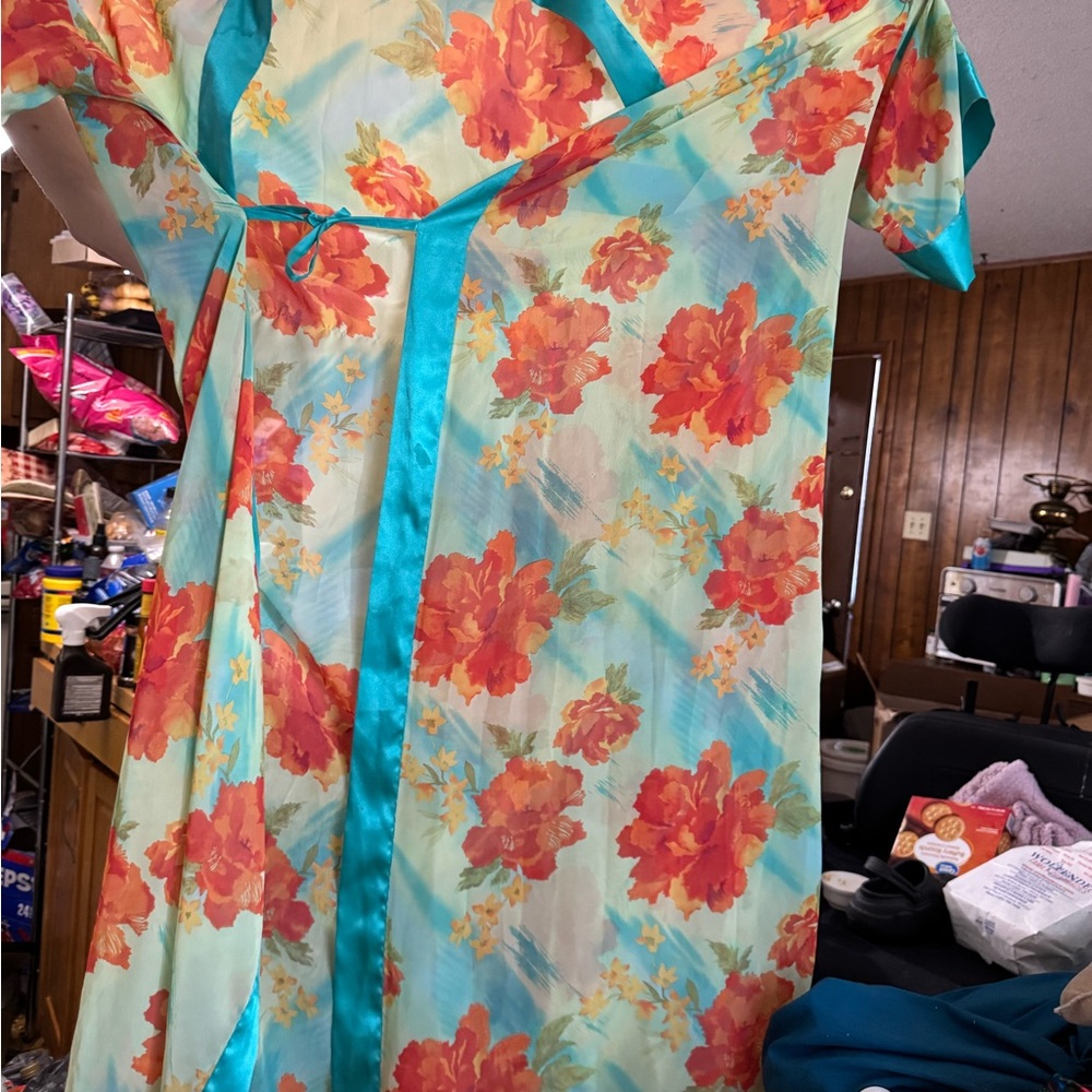 Floral Kimono with Red and Teal Accents